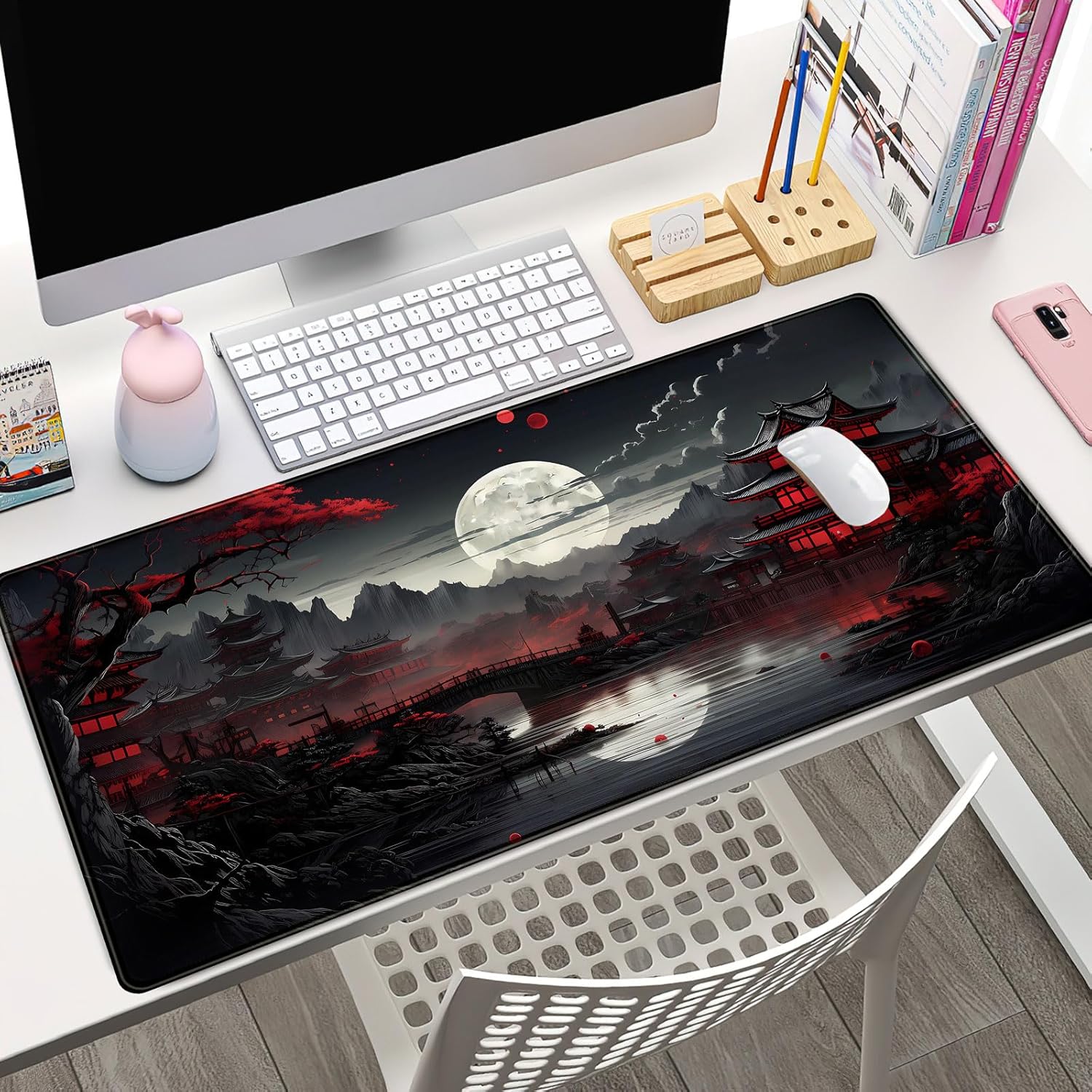 Gaming Desk Mat - Japanische Schreibtischunterlage Riverside Full Moon Schreibtischunterlage