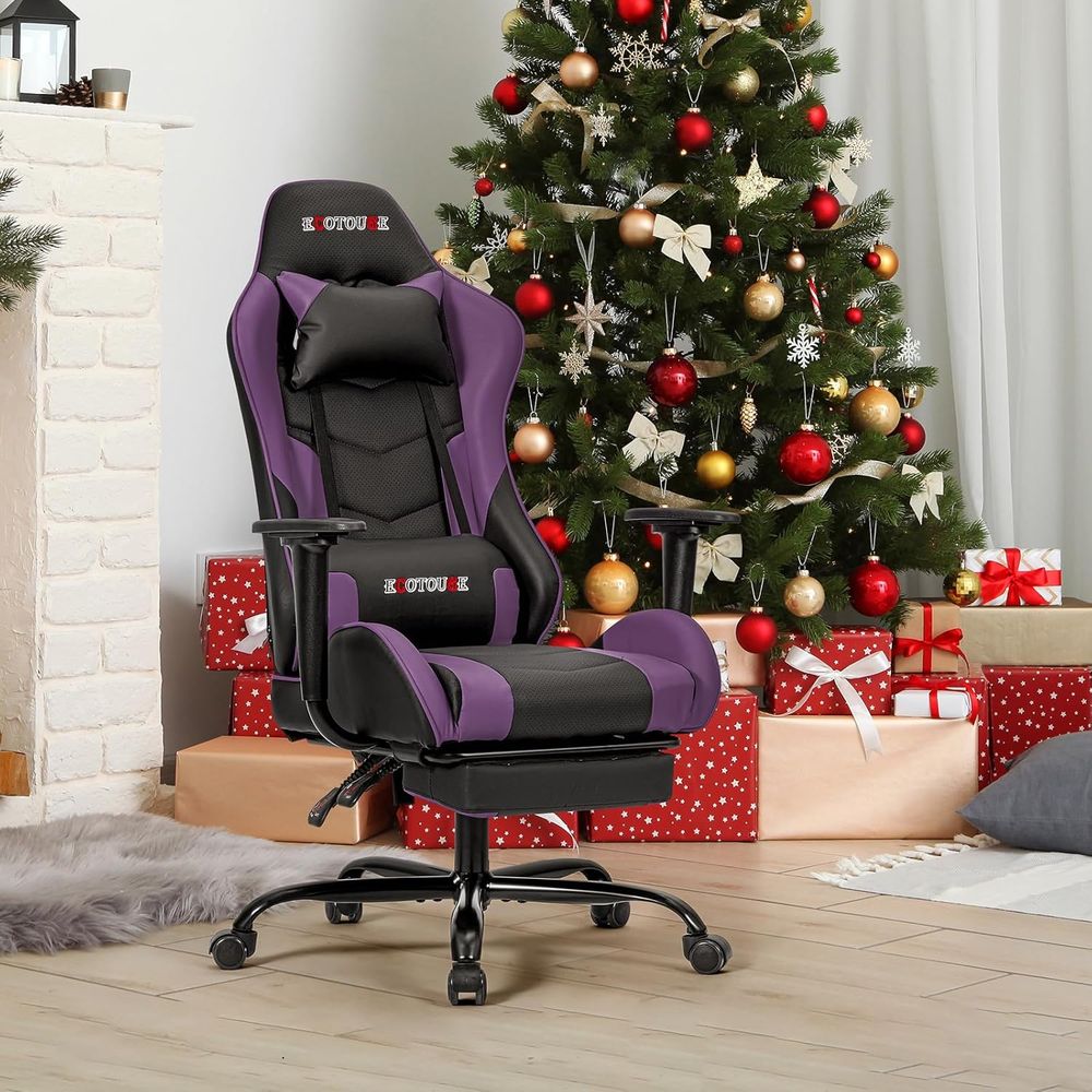 Gaming Chair Lumbar Pillow - Rennstil-Gaming-Stuhl mit Fußstütze, Hochlehner-Schreibtischstuhl, Liegestuhl mit