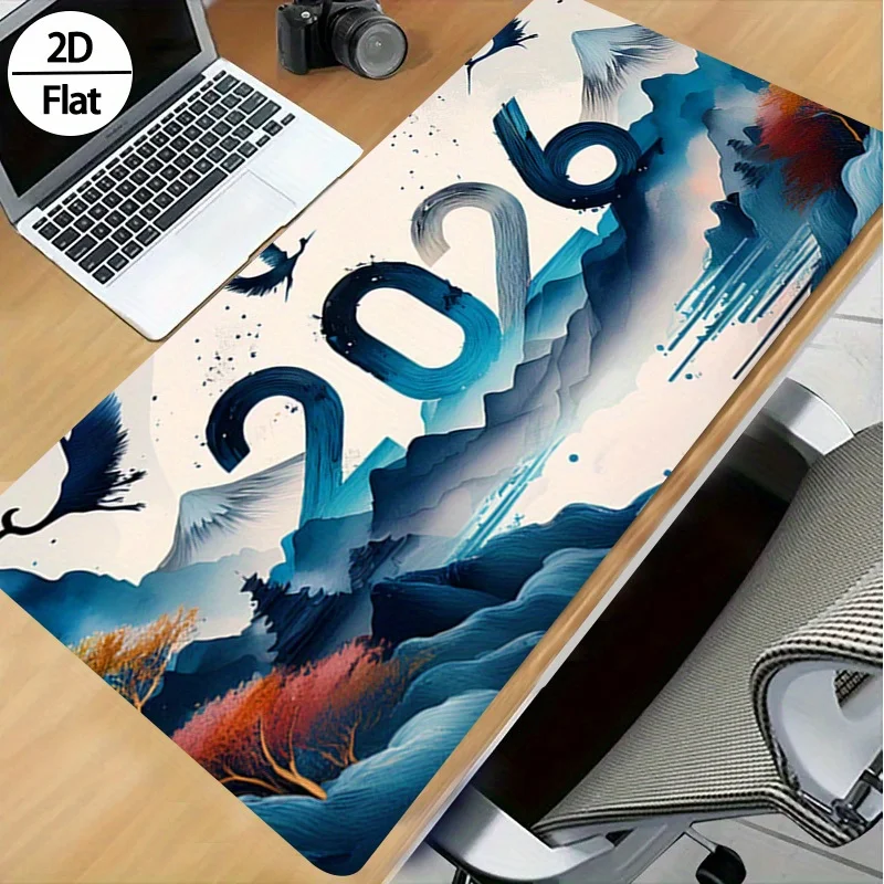 Gaming Desk Mat - 2026 Neujahr Tuschemalerei 2D-Muster Großes Gummi-Mauspad